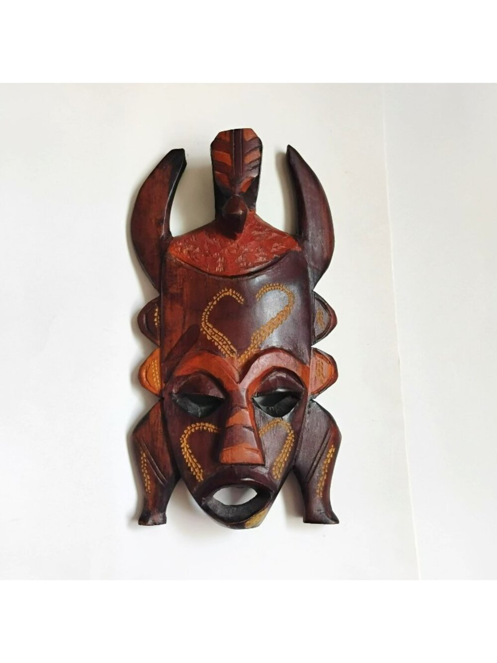 Vintage Kenyan Hand-Carved Wooden Tribal Mask, 9" African Folk Art Wall Decor